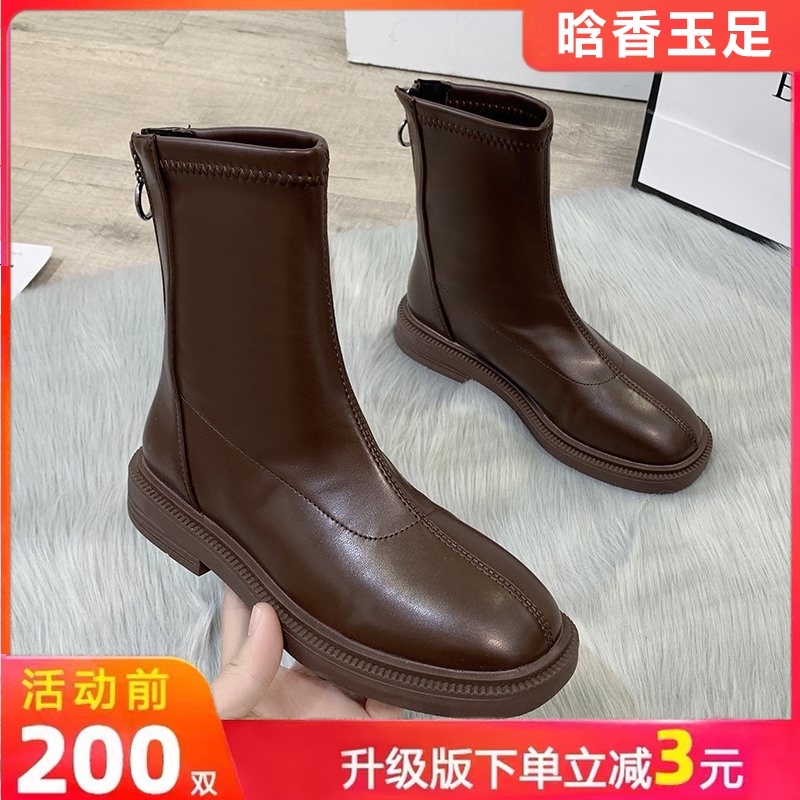 Giày Bốt Martin Mỏng Ống Lửng Kiểu Hàn Quốc Thời Trang Thu Đông Mới 2021