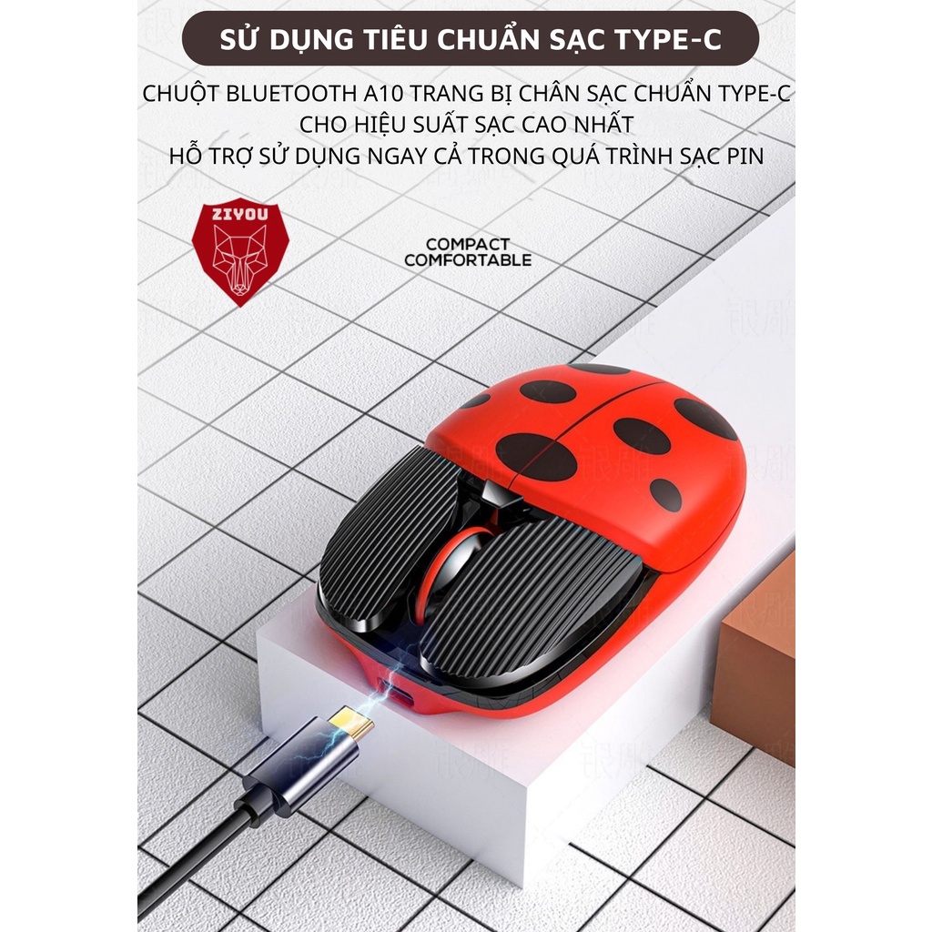 Chuột Không Dây Bluetooth Ziyou A10 Hình Cute Pin Tự Sạc Dùng Cực Lâu, Văn Phòng & Game cho laptop MCBook PC Tablet PAD