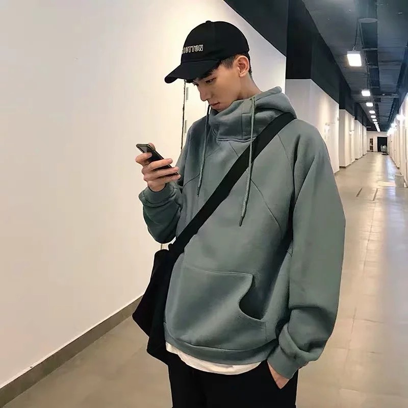 Áo Hoodie Dài Tay Cổ Cao Với Thiết Kế Trơn Màu Xinh Xắn