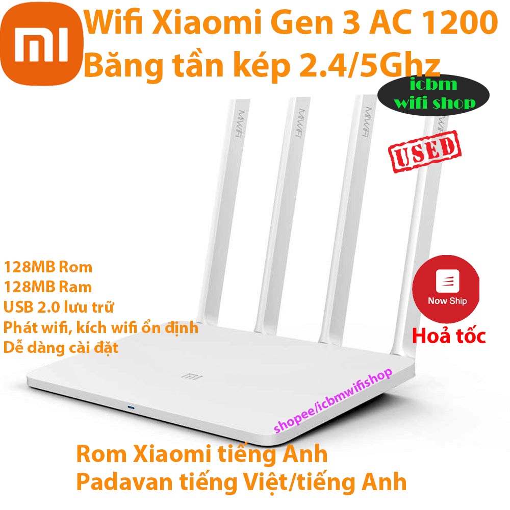 Bộ phát router wifi Xiaomi Gen 3 băng tần kép 5G & 2.4G giao diện tiếng Việt Padavan, rom Openwrt