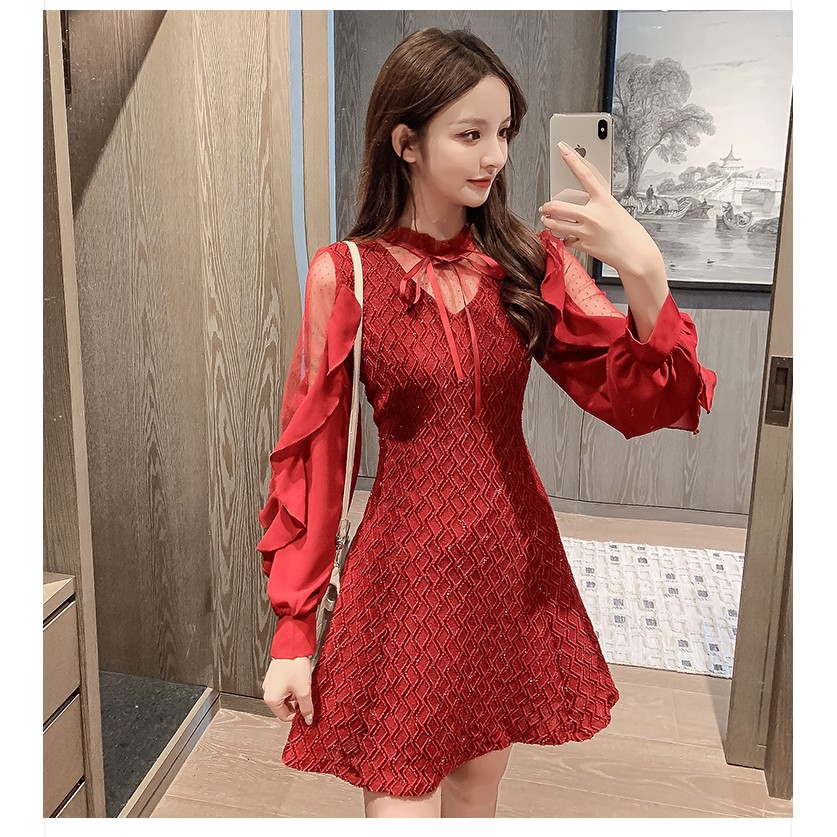 🌸Hàng Order🌸Váy Tay Voan Thắt Nơ Cổ Sành Điệu Nữ Tính 🌸Hàng Quảng Châu