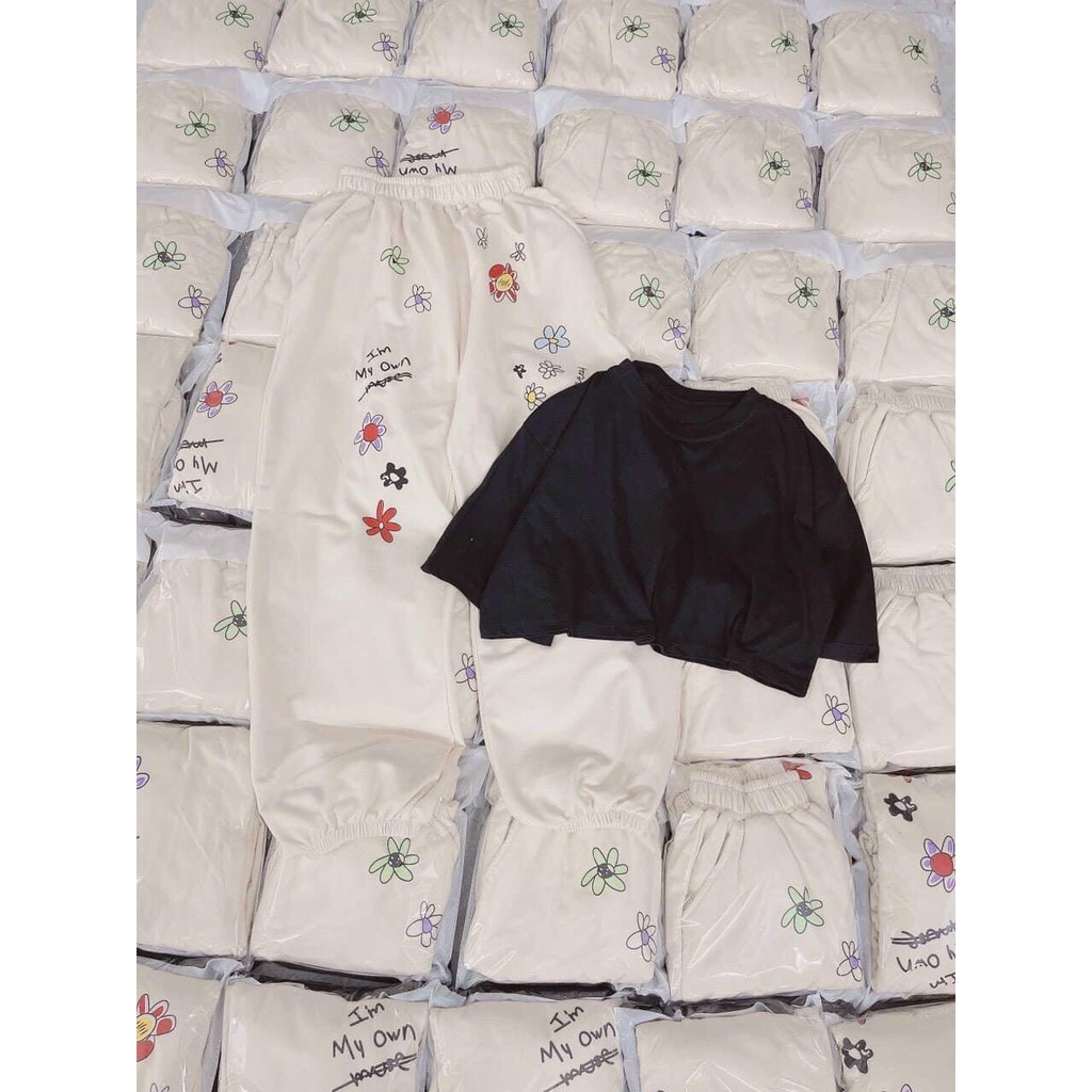 Set áo croptop mix quần bom 💖FREESHIP💖 Áo crotop đen cá tính mix quần bom thụng cực xinh AD41 | BigBuy360 - bigbuy360.vn