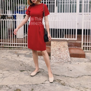 Đầm đỏ nơ eo
