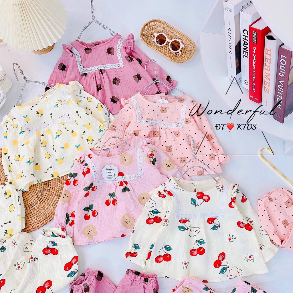 Bộ Xô Muslin cao cấp cho bé gái từ 1-5 tuổi, size từ 7-20kg họa tiết dễ thương