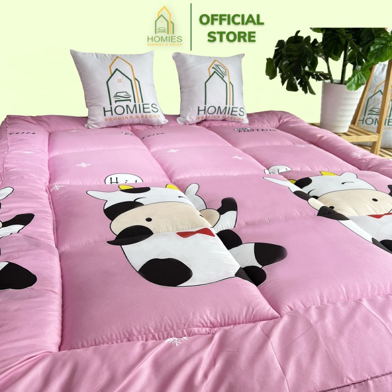 Nệm Topper Bò Sữa Hồng LV HOMIES Tấm làm mềm đệm cotton Đũi Hàn quốc mới nhất 2020 - Có Chun 4 Góc Cố Định Đệm