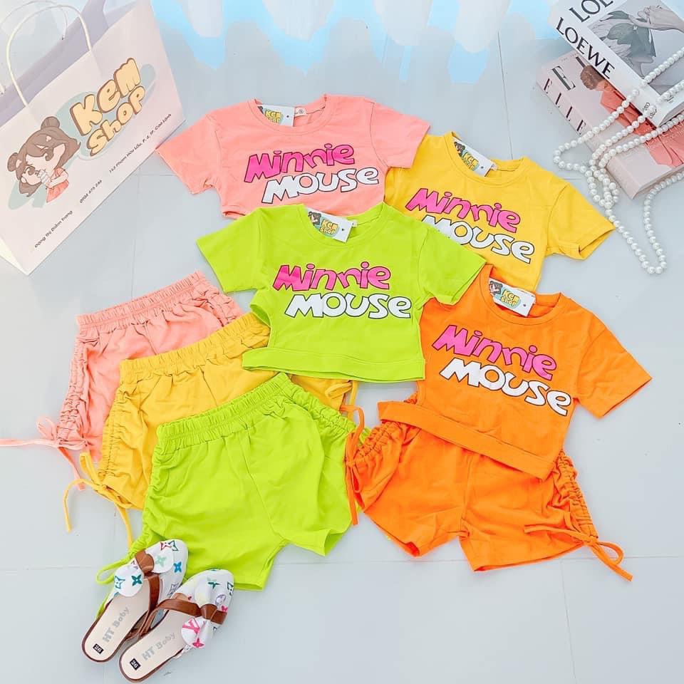 Bộ bé gái, bộ áo khoét eo Minnie quần rút dây 2 bên hông sành điệu cho bé size 20-35kg