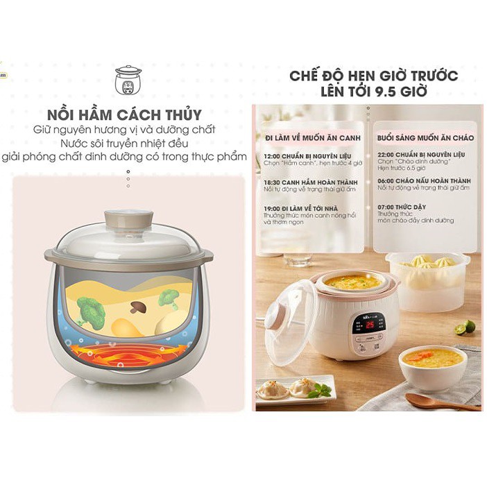 Nồi nấu cháo cho bé ăn dặm nấu chậm bằng điện BEAR 0,8 lít chính hãng. Bảo Hành 18 Tháng