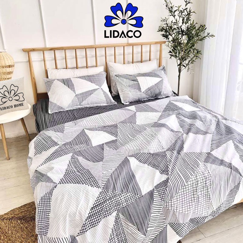 [Mã LIFEMALL2505 giảm 10% đơn 250K] Bộ chăn ga gối cotton poly Lidaco Tam Giác Trắng Đen SP001226 | BigBuy360 - bigbuy360.vn