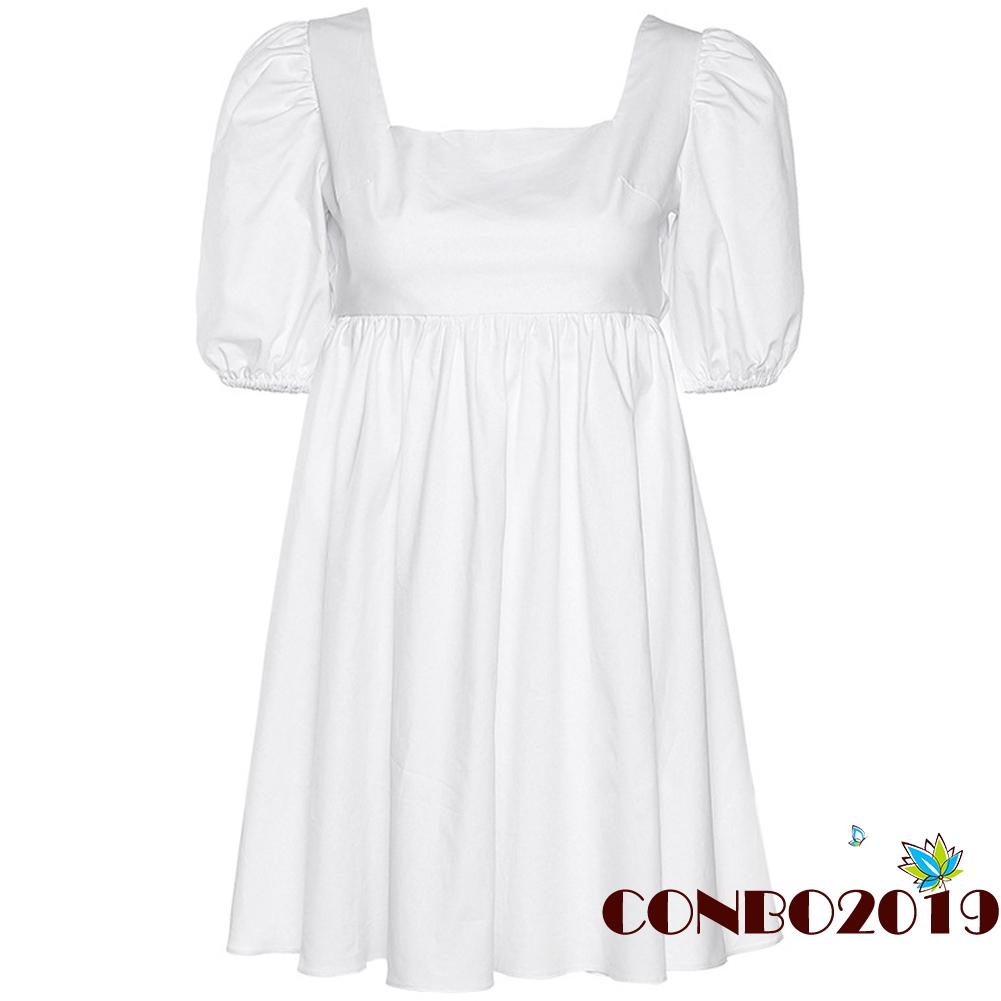 Đầm Tay Ngắn Hở Lưng Màu Trơn Quyến Rũ Cho Nữ