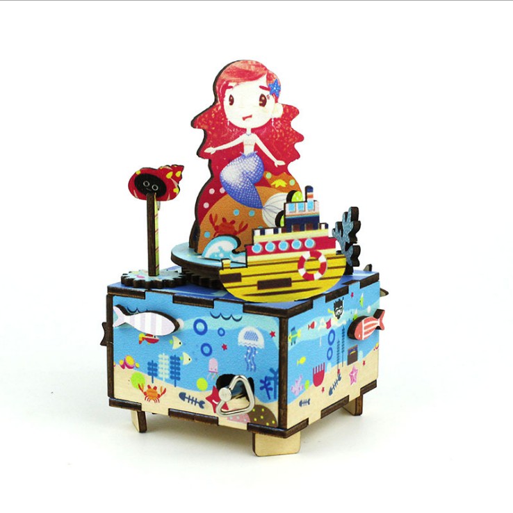 Đồ chơi lắp ráp gỗ 3D Mô hình Hộp nhạc Nàng tiên Cá Mermaid Music Box