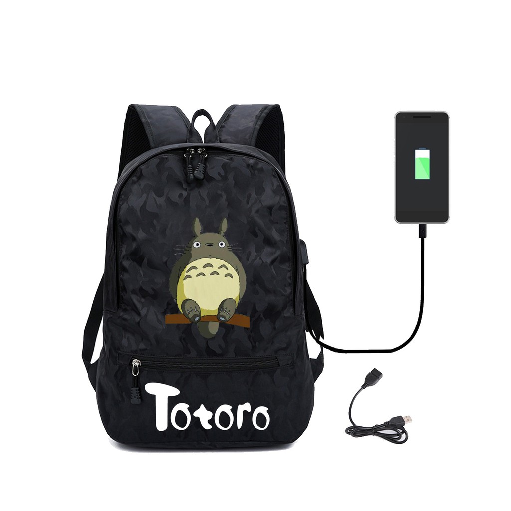 Ba Lô Du Lịch Vải Canvas Hình Totoro Xinh Xắn Có Cổng Sạc Usb Tiện Lợi