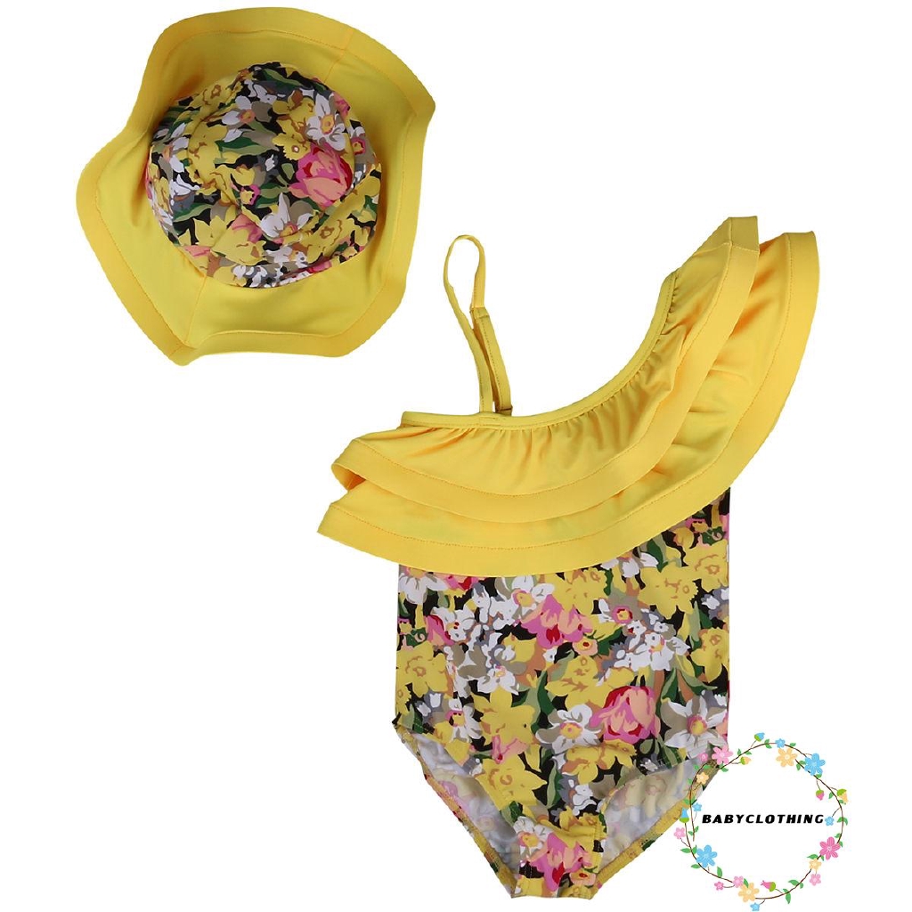 Set bodysuit kèm mũ in hoa thời trang đi bơi tắm biển cho bé gái