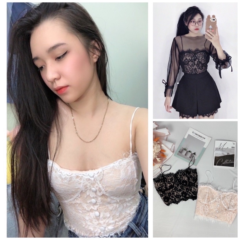 áo hai dây ren ,áo bra croptop phối nút sexy quyến rũ