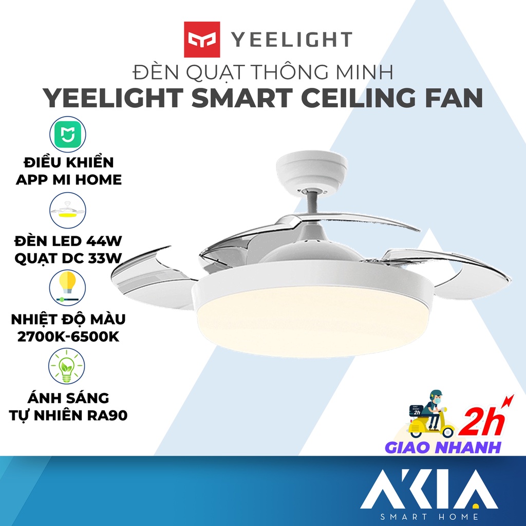 Đèn LED kiêm Quạt Trần Yeelight C2101C1060 - Cánh gió đảo chiều trong suốt, Kết nối app Mi Home, bản Quốc Tế