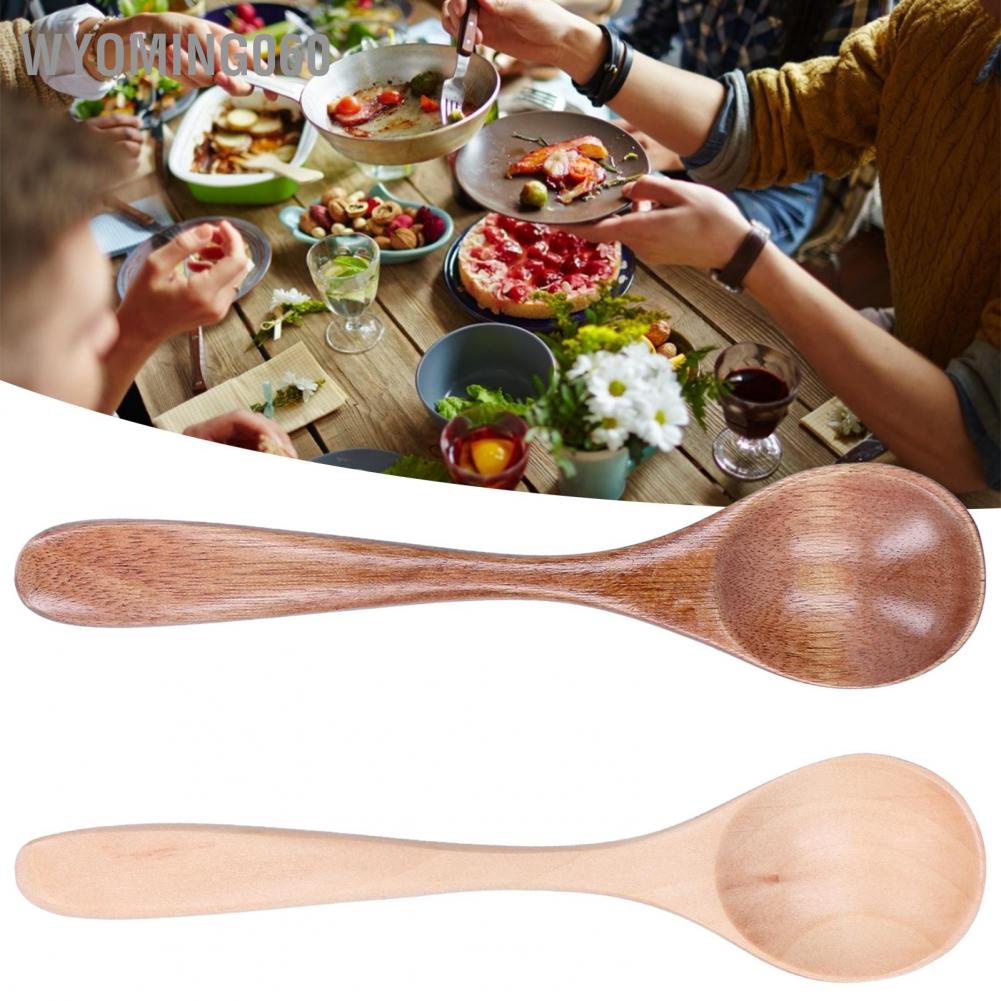 Wyoming060 2Pcs/Set Wooden Spoon with Curved Handle Small Mixing Scoop for Home Kitchen Restaurant