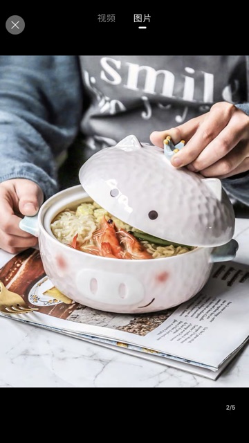 Bát ăn mì gốm sứ cute hình heo hồng, gấu nâu