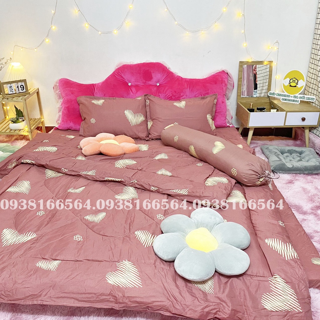 TRỌN BỘ COTTON POLY 5 MÓN CHĂN PHAO DÀY DẶN HÀNG VN TIM XƯỚC  - ĐỦ KÍCH THƯỚC