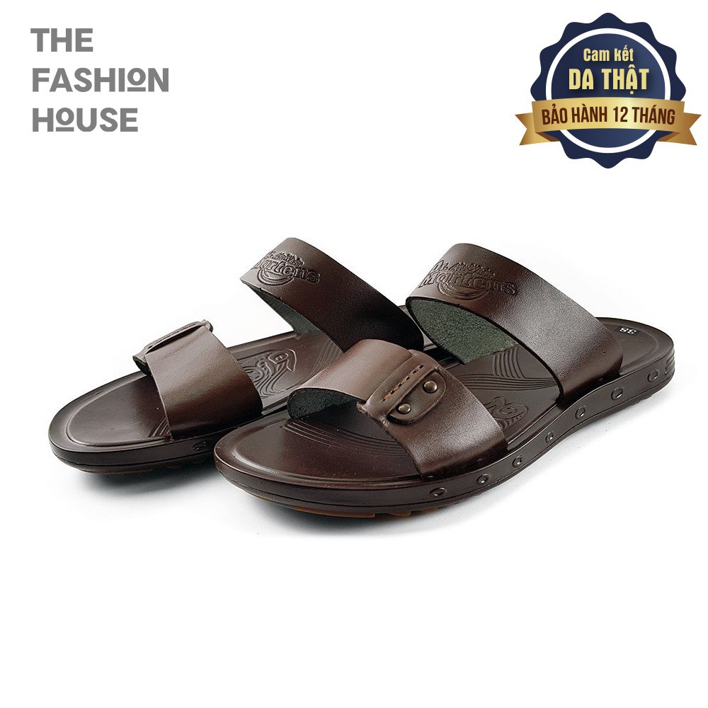 Dép nam quai ngang da bò thật 100% đốt không cháy DE35 (NÂU)