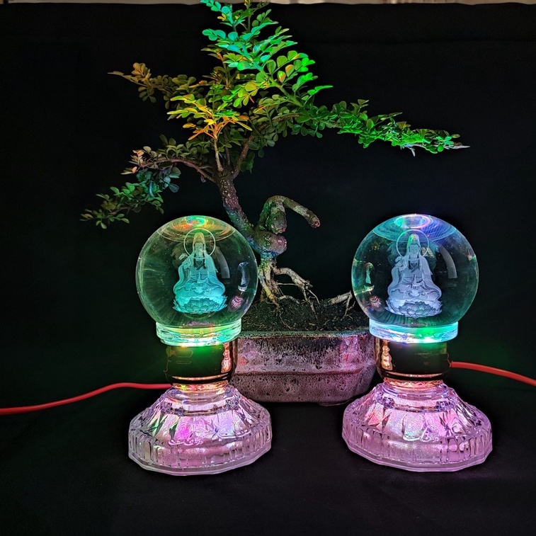 Đèn pha lê quan âm cao cấp, đèn thờ cúng, trưng tủ thờ, phật mẹ quan âm