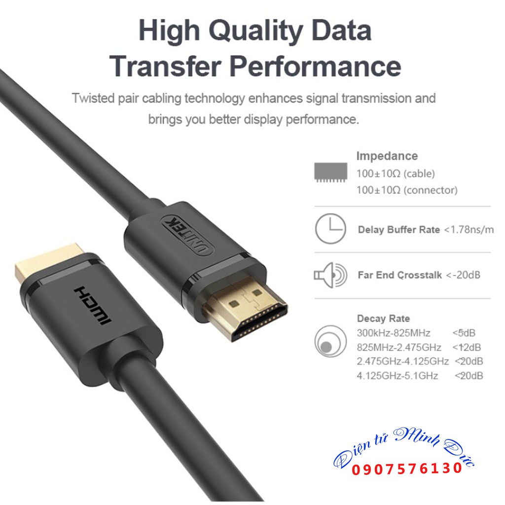 cable hdmi Unitek 5m Y-C140 ( Hàng chính hãng)