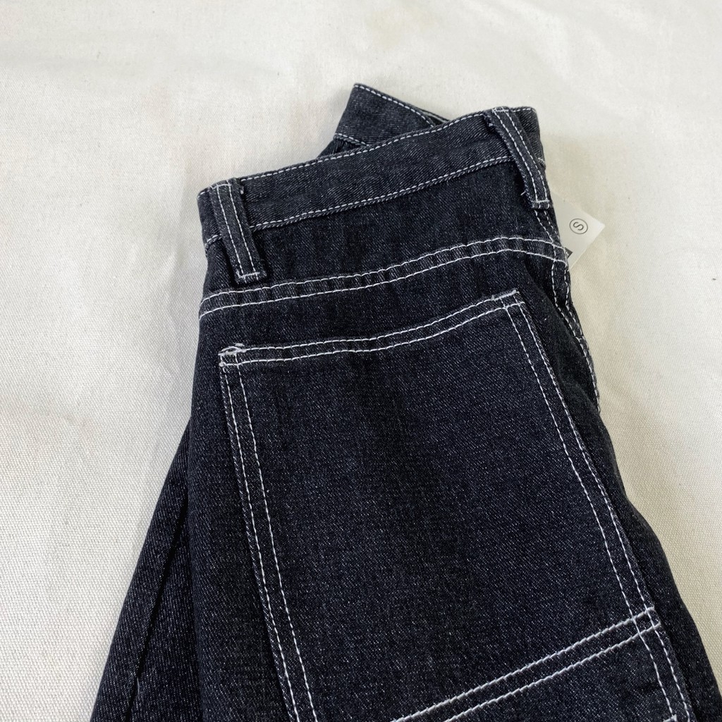 LEEVA - Quần jeans nữ dài dáng rộng phối viền trắng Q023