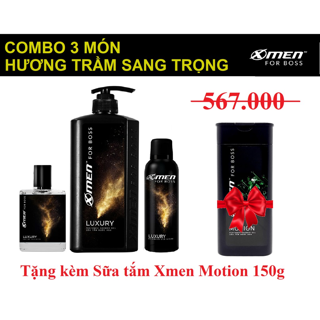 Combo 3 món Nước hoa, Sữa tắm, Xịt toàn thân Xmen Motion Tặng kèm Sữa tắm Xmen 85gr