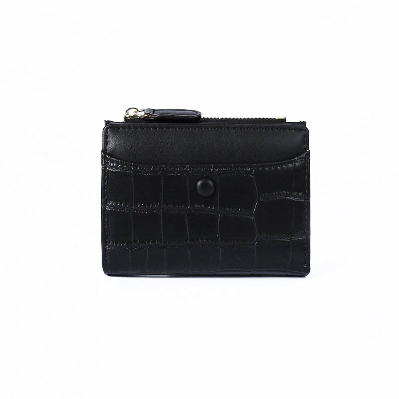 Ví ngắn PIERRE LOUES đựng thẻ/ tiền xu có khóa kéo họa tiết vân da thời trang cho nữ