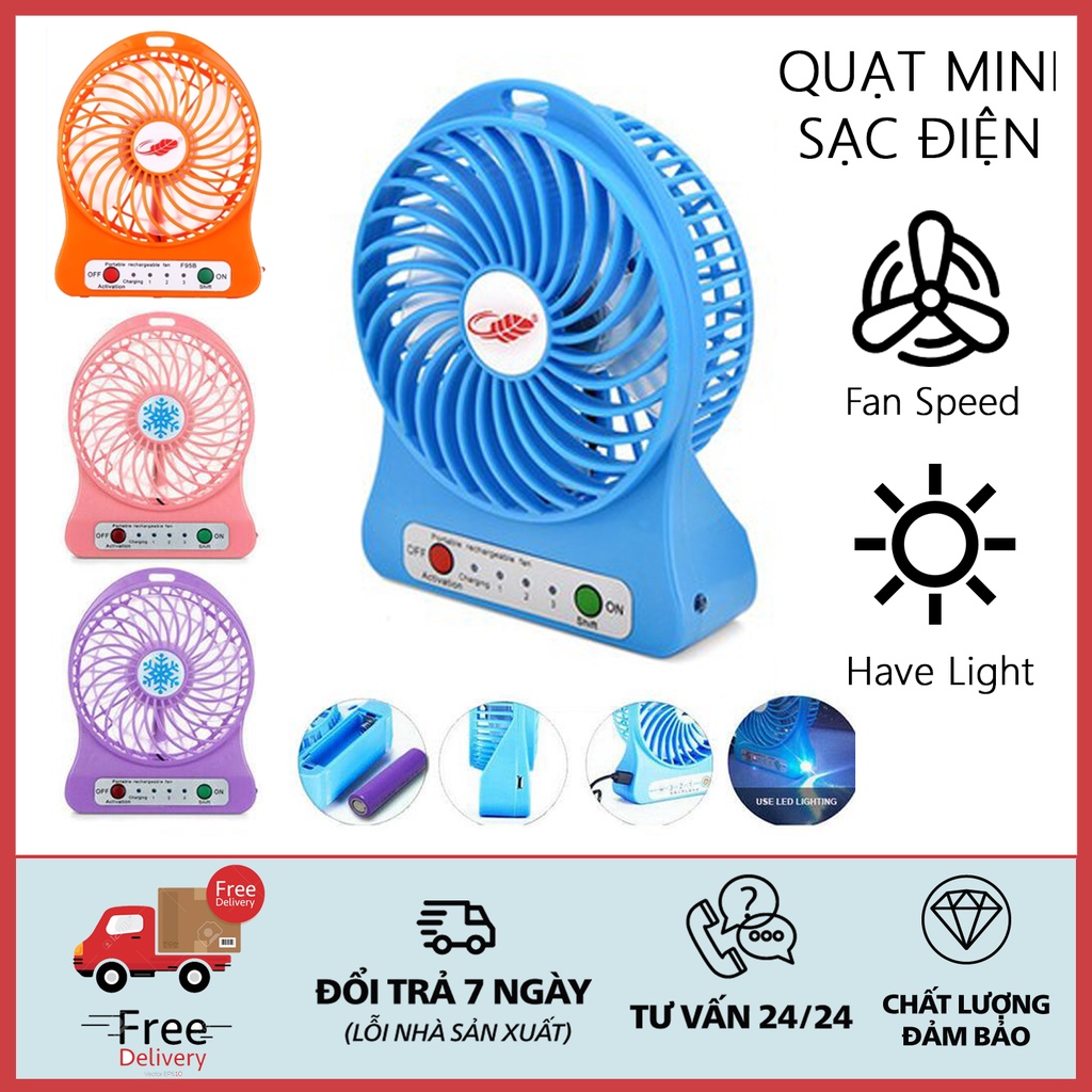 Quạt mini tích điện cầm tay nhỏ gọn 3 chế độ hàn quốc siêu xinh mát dùng 2-4h tích điện kèm pin sạc - Quạt mini 3 chế độ