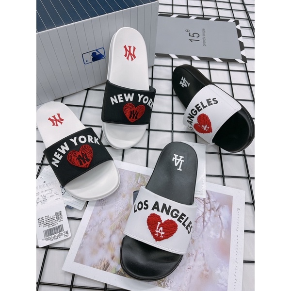 [CHÍNH HÃNG] DÉP MLB KOREA NEW MOUND NY LA HEART - LOGO THÊU NỔI - DÉP QUAI NGANG AUTHENTIC - FULLBOX ĐẦY ĐỦ TEM TAG