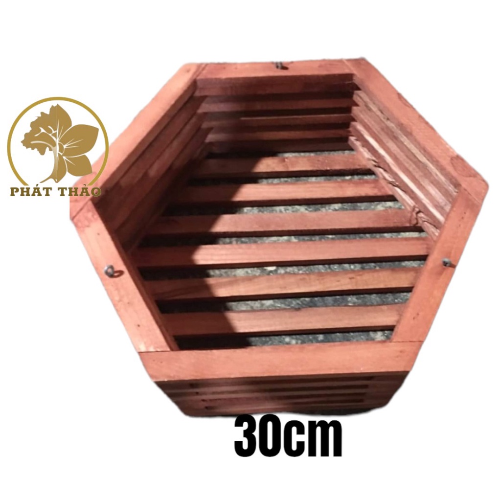 Chậu gỗ Lục Giác trồng lan size đk 30cm - NGỌC ĐIỂM, ĐAI TRÂU, LAN RỪNG - Gỗ CÀ CHẮC
