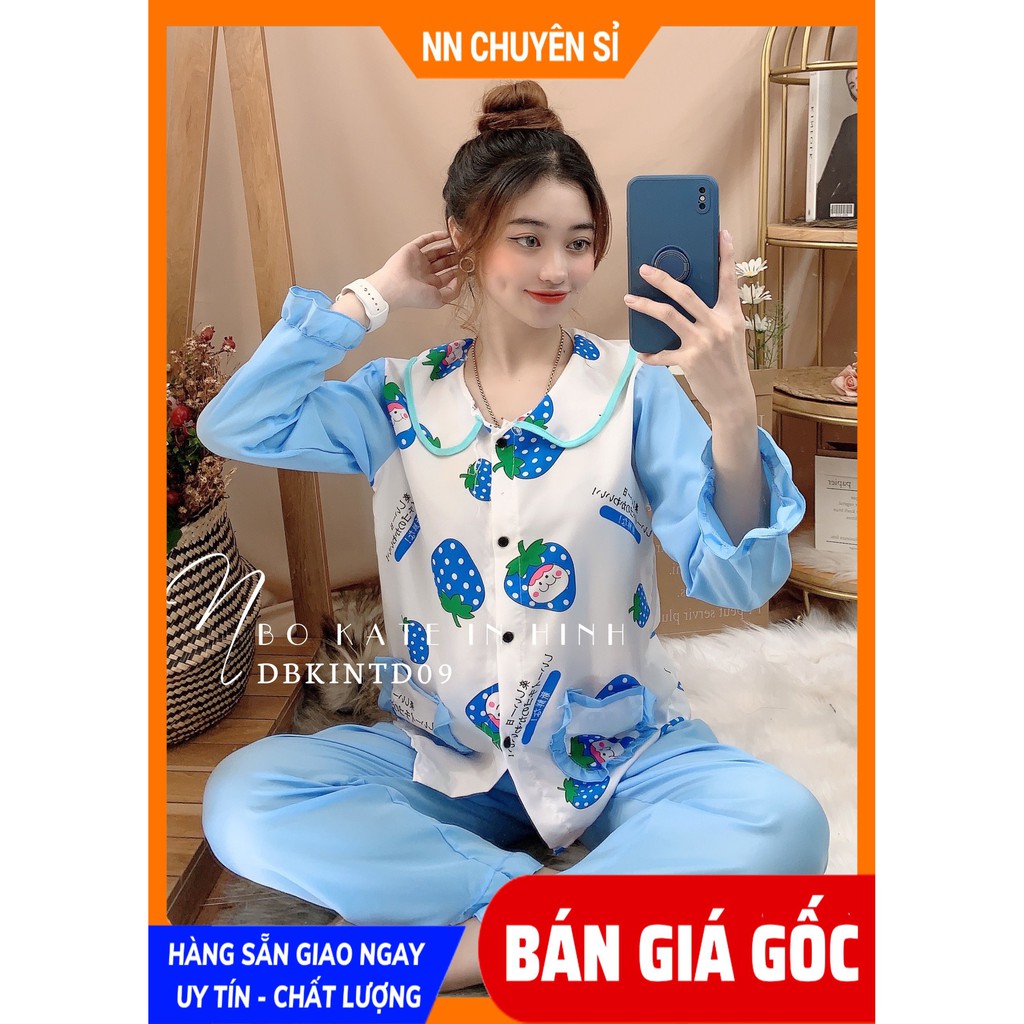 Đồ bộ nữ ⚡ Đồ bộ mặc nhà ⚡ Đồ bộ kate tay dài vải mềm mịn mát họa tiết dễ thương DBKIHTD09⚡ Ảnh thật