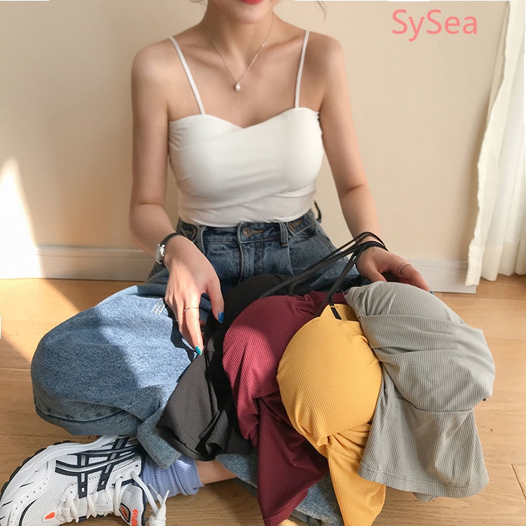 Summer Women Sexy Camisole Tank Top with Chest Pad