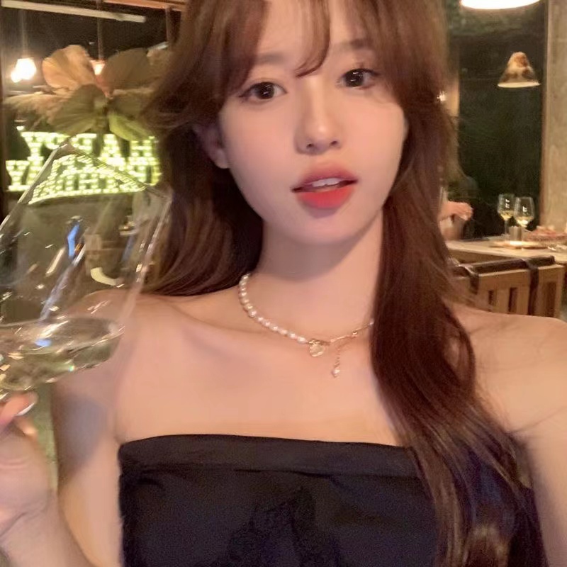 iF YOU Vòng cổ   mặt trái tim phối ngọc trai giả phong cách Hàn Quốc cổ điển thời trang cho nữ