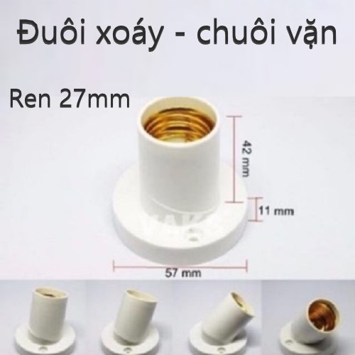 Đuôi đèn đa năng E27 nhựa dày - dể dàng xoay chỉnh hướng (chịu tải lớn đến 100W - tặng kèm vít và tắc kê nhựa)