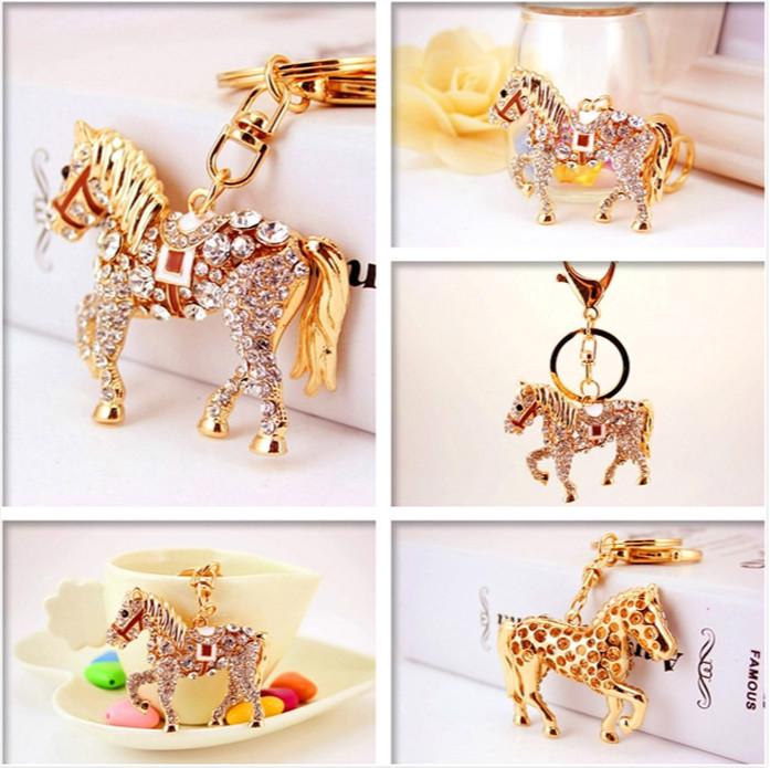 Móc khóa hình ngựa bằng kim loại thủ công đính kim cương giả phù hợp làm quà tặng/gắn túi xách nữ