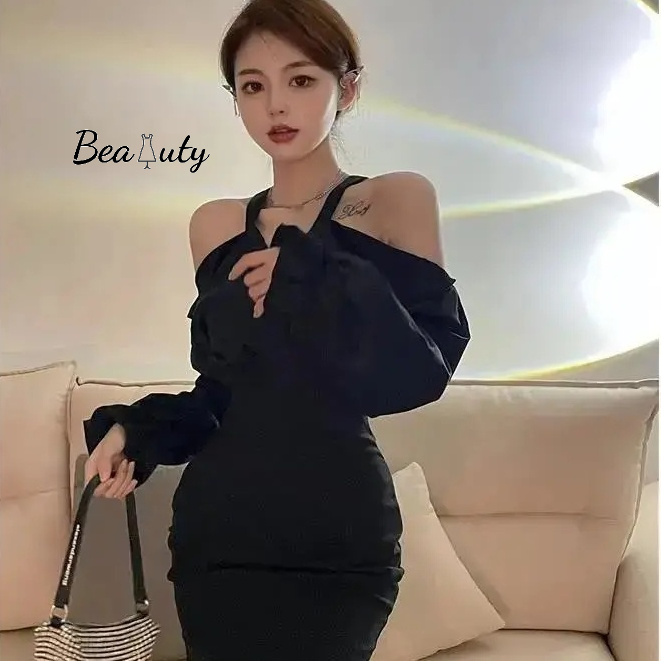 [MURIOKI] Đầm Hai Dây Ôm Dáng Màu Đen Phong Cách Hàn Quốc Cổ Điển Quyến Rũ Dành Cho Nữ