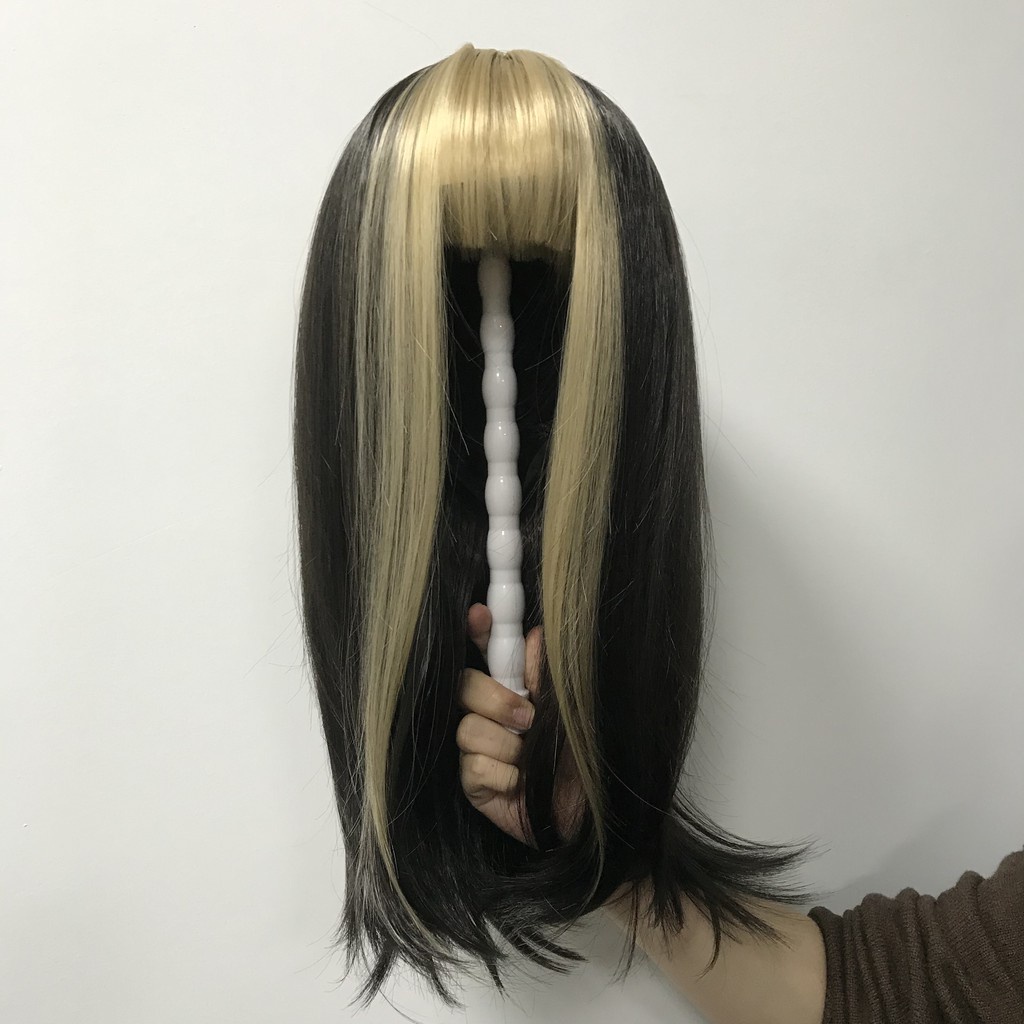 Tóc Giả bob Dài Thẳng Màu Đen Xám gradient JP5