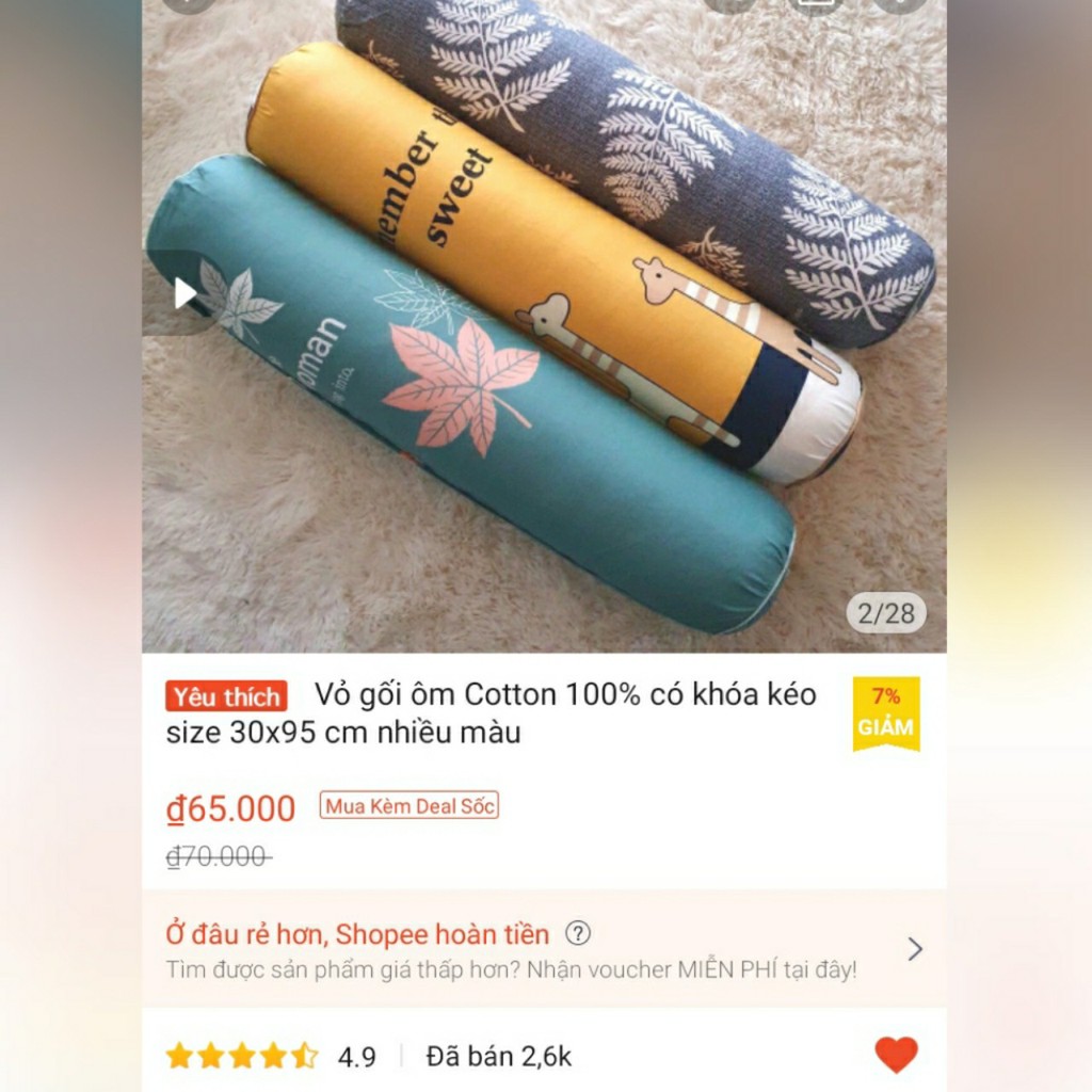 Vỏ gối ôm 100% Cotton cao cấp có khóa kéo 30x95 cm | BigBuy360 - bigbuy360.vn