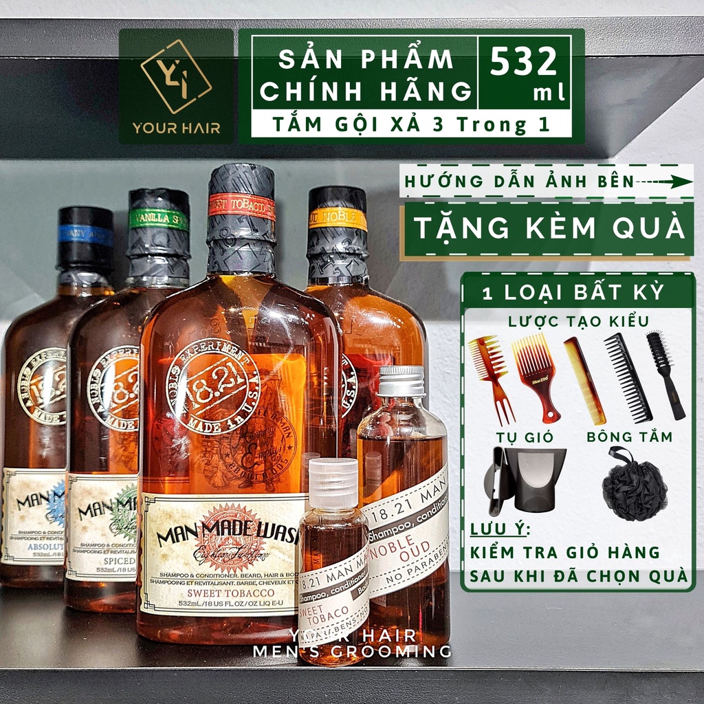 Sữa TẮM GỘI XẢ 3 trong 1 cho nam 18.21 Man Made Wash 3 in 1 | 30ml 100ml 532ml