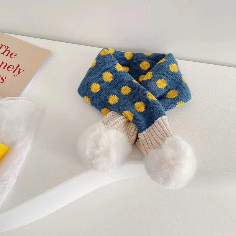 Khăn Choàng Cổ Đan Len Cashmere Họa Tiết Chấm Bi Dễ Thương Giữ Ấm Mùa Đông Cho Bé