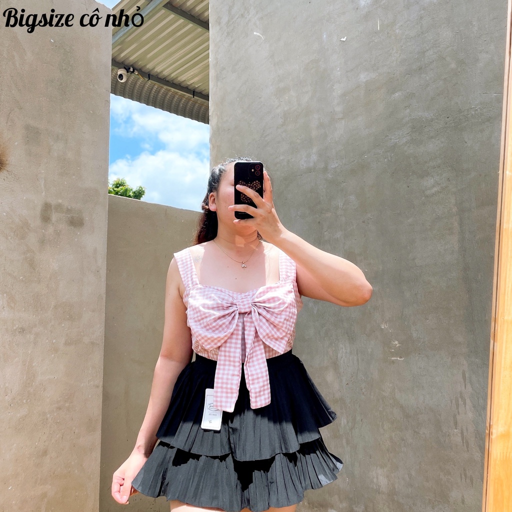 Áo Sơ Mi Kiểu Bigsize Bánh Bèo 2 Dây Cột Nơ Trước Ngực Lên Phom Xinh Dễ Thương Mã Ak5
