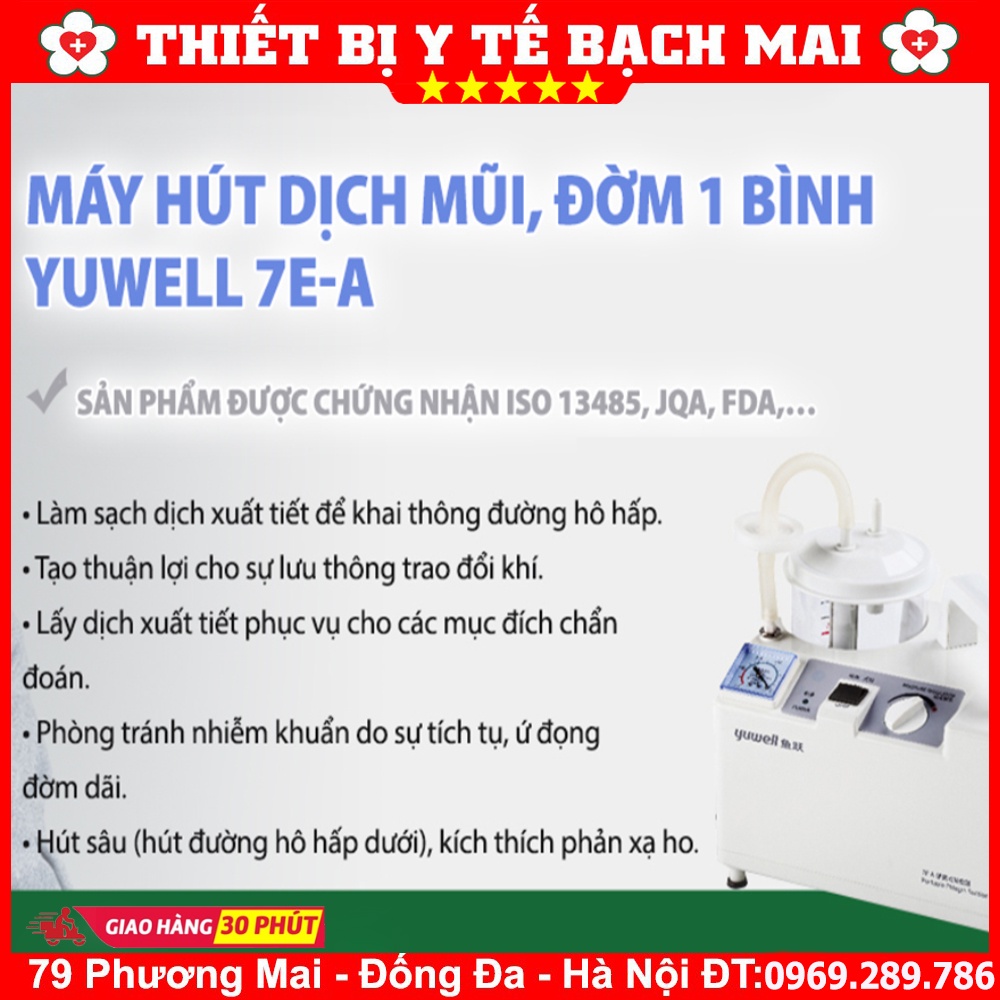[Cao Cấp] Máy Hút Dịch 1 Bình Yuwell 7E A - Máy Hút Đờm Cho Người Lớn Và Trẻ Em