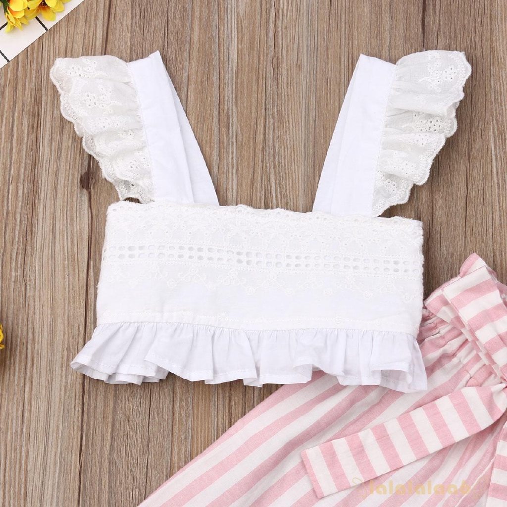 Set áo croptop + quần dài kẻ sọc thời trang nữ tính cho bé