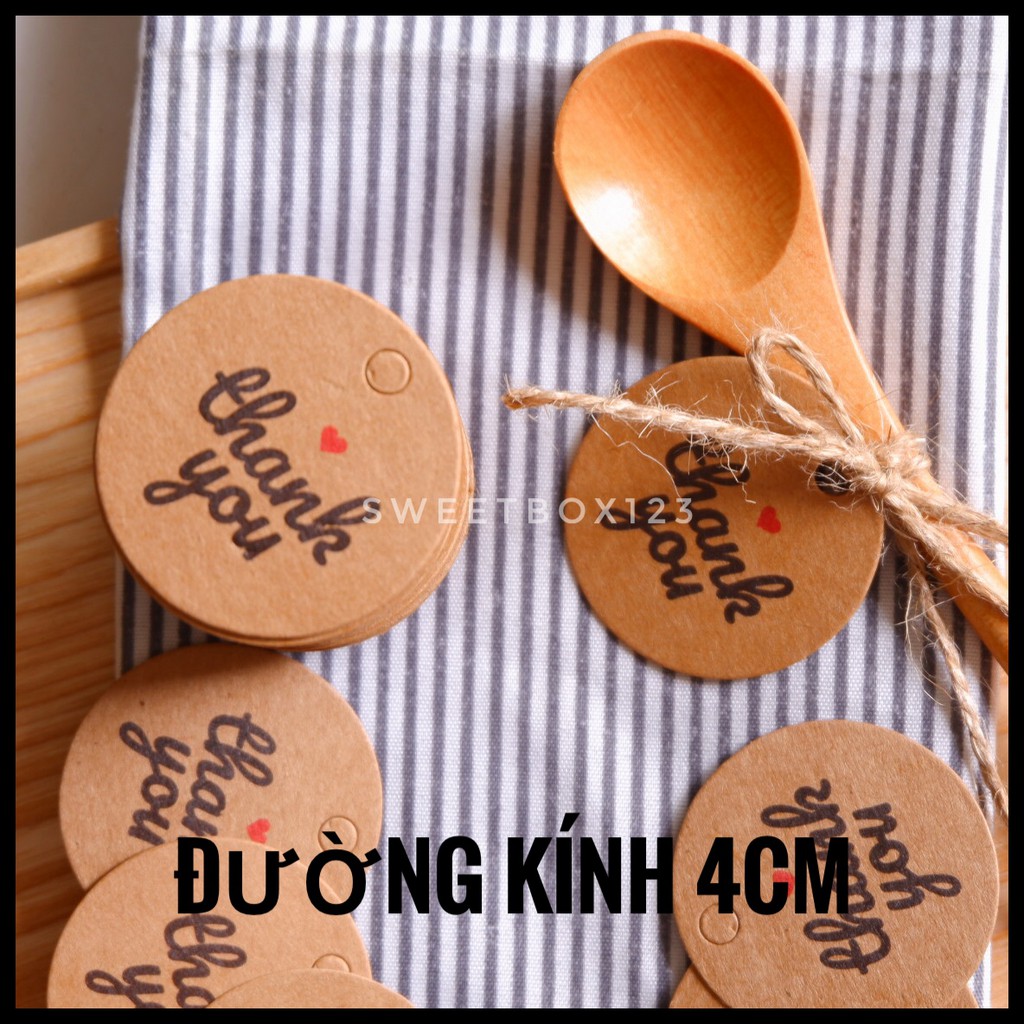 100 Tem Tag Giấy Kraft Treo THANK YOU Cám Ơn Khách Hàng Đường Kính 4cm - Thẻ Giấy Handmade Trang Trí (không kèm dây)