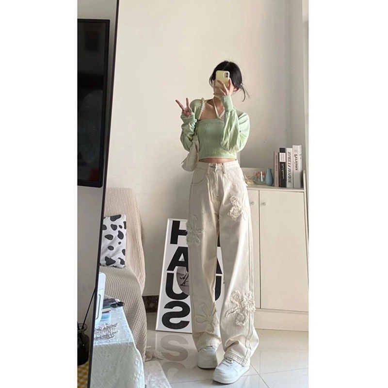 Quần Jean Dài Lưng Cao Ống Rộng Thời Trang Dành Cho Nữ