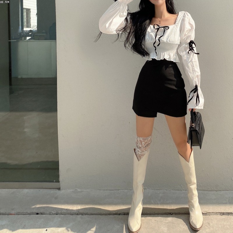 Cocory vn Chân Váy Lưng Cao Phong Cách Retro Thời Trang Nữ