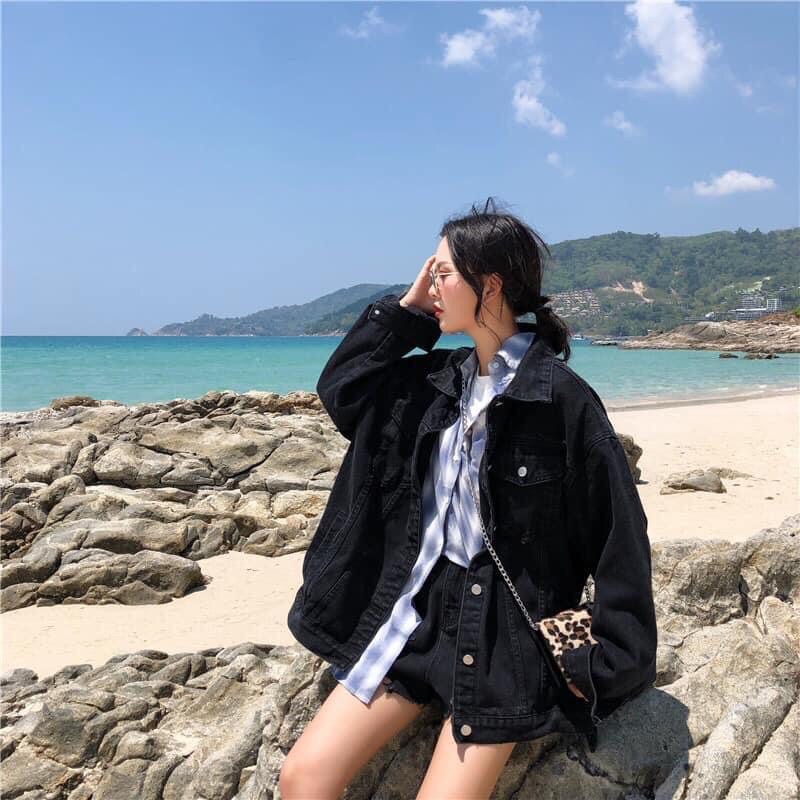 Áo khoác jean đen áo khoác bò