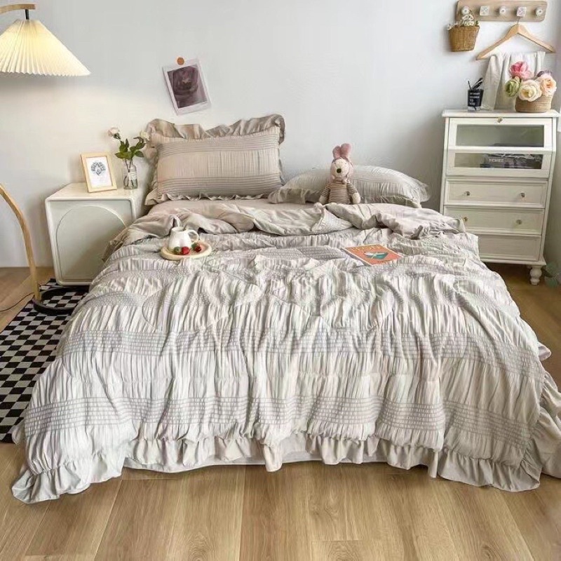 BỘ CHĂN GA GỐI COTTONG ĐŨI BÈO MÂY HÀN QUỐC 1 màu công chúa siêu xinh