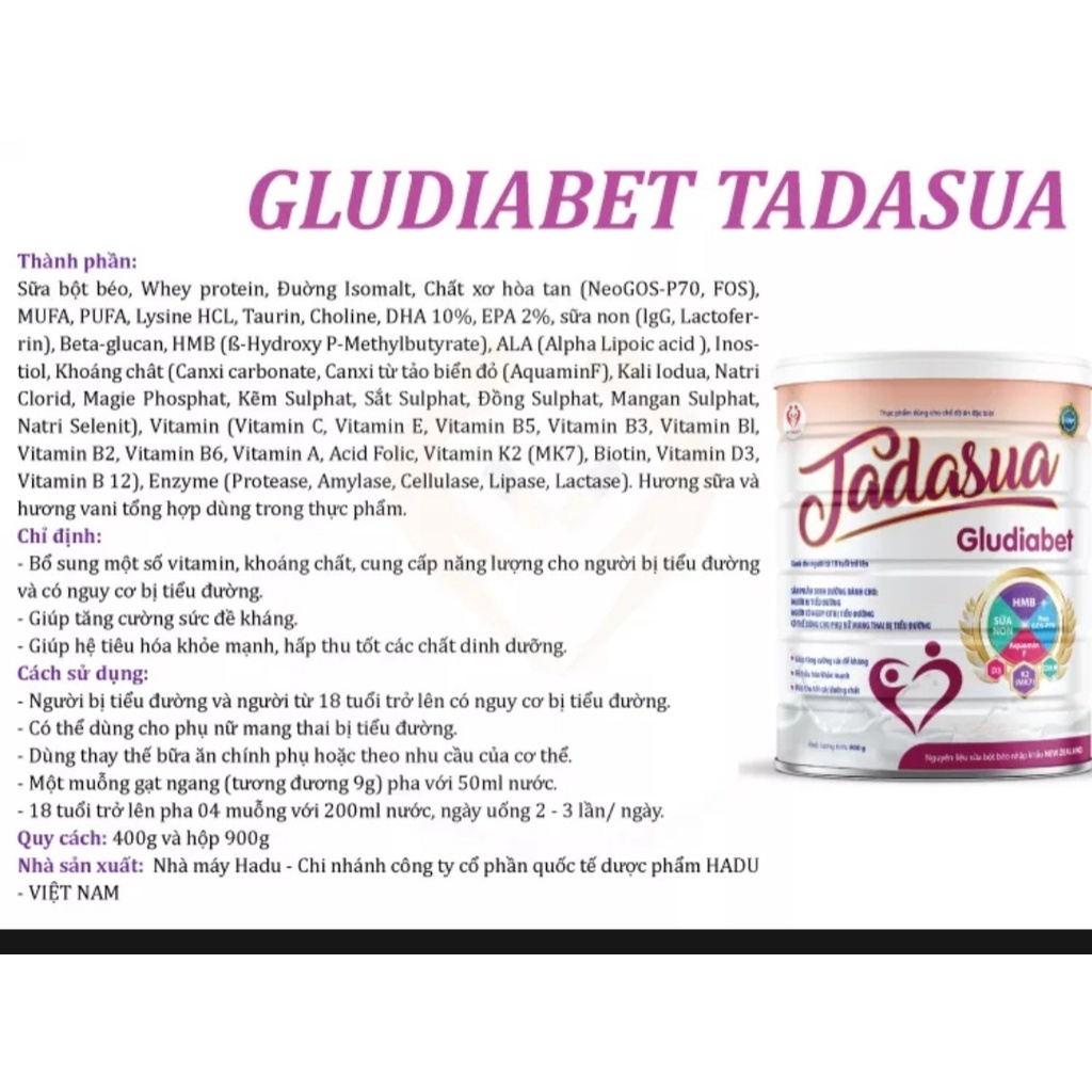 Thực Phẩm Dinh Dưỡng GLUDIABET TADASUA, hộp 900g, 400g