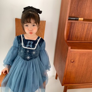 Đầm Công Chúa Ashi Xanh Nhung Phối Ren Siêu Xinh